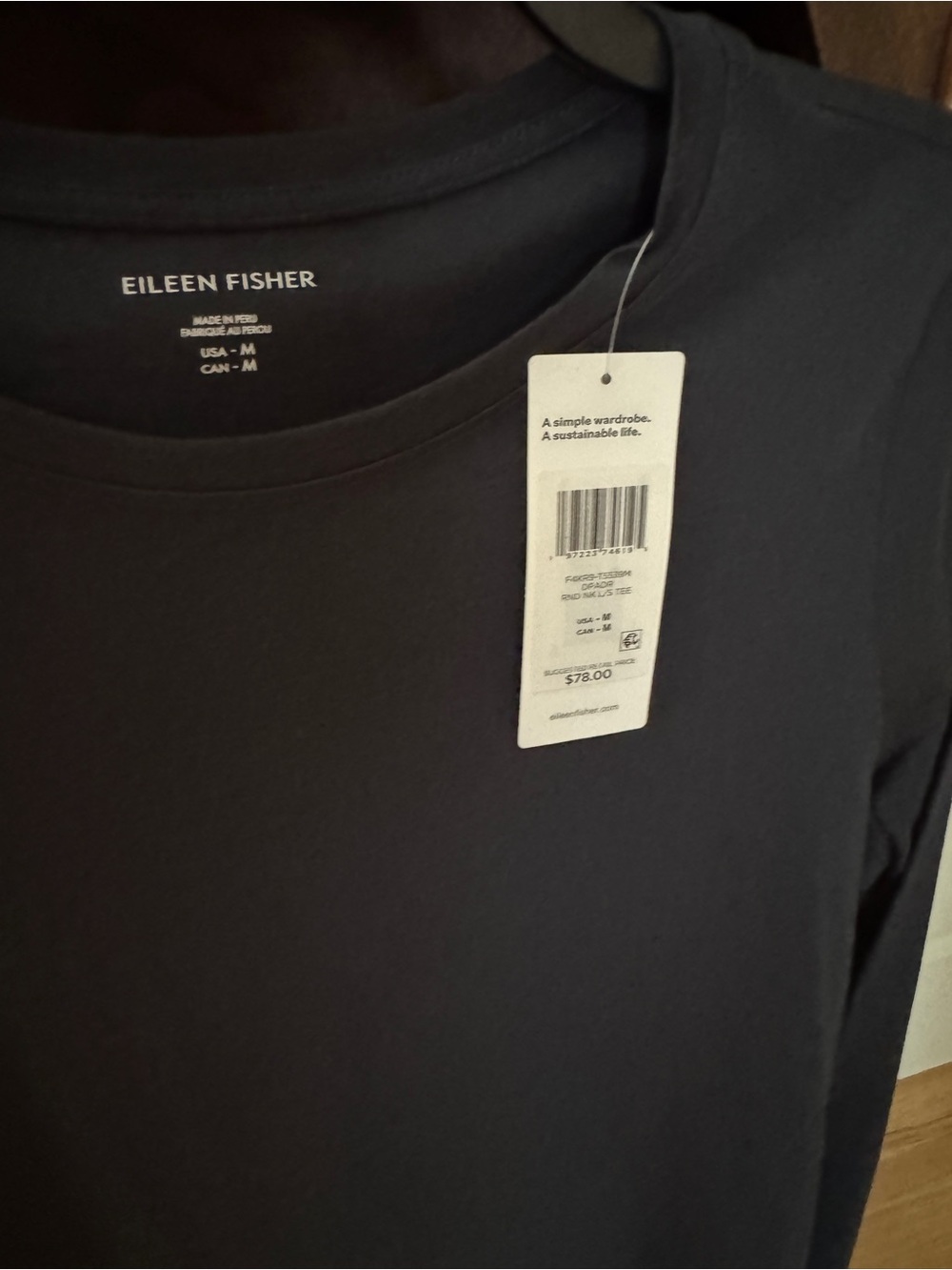 NWT Eileen Fisher Women’s M long-sleeve shirt dark navy Ink Tee